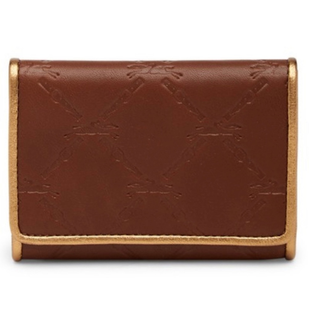 New - Longchamp LM LEATHER CUIR SMALL WALLET BROWN/GOLD